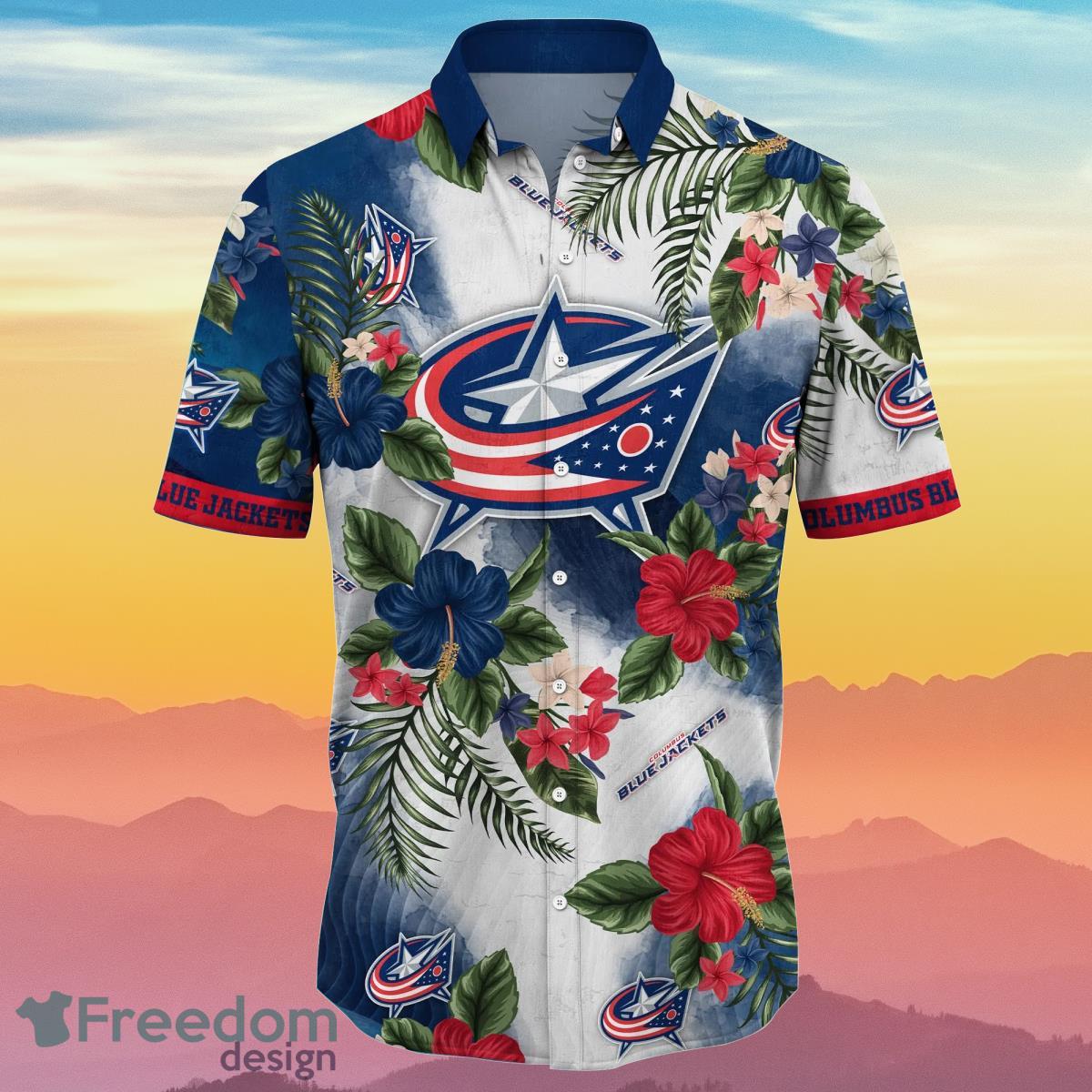 Columbus Blue Jackets NHL Us Flag Hawaiian Shirt Custom Summer Aloha Shirt  - Trendy Aloha