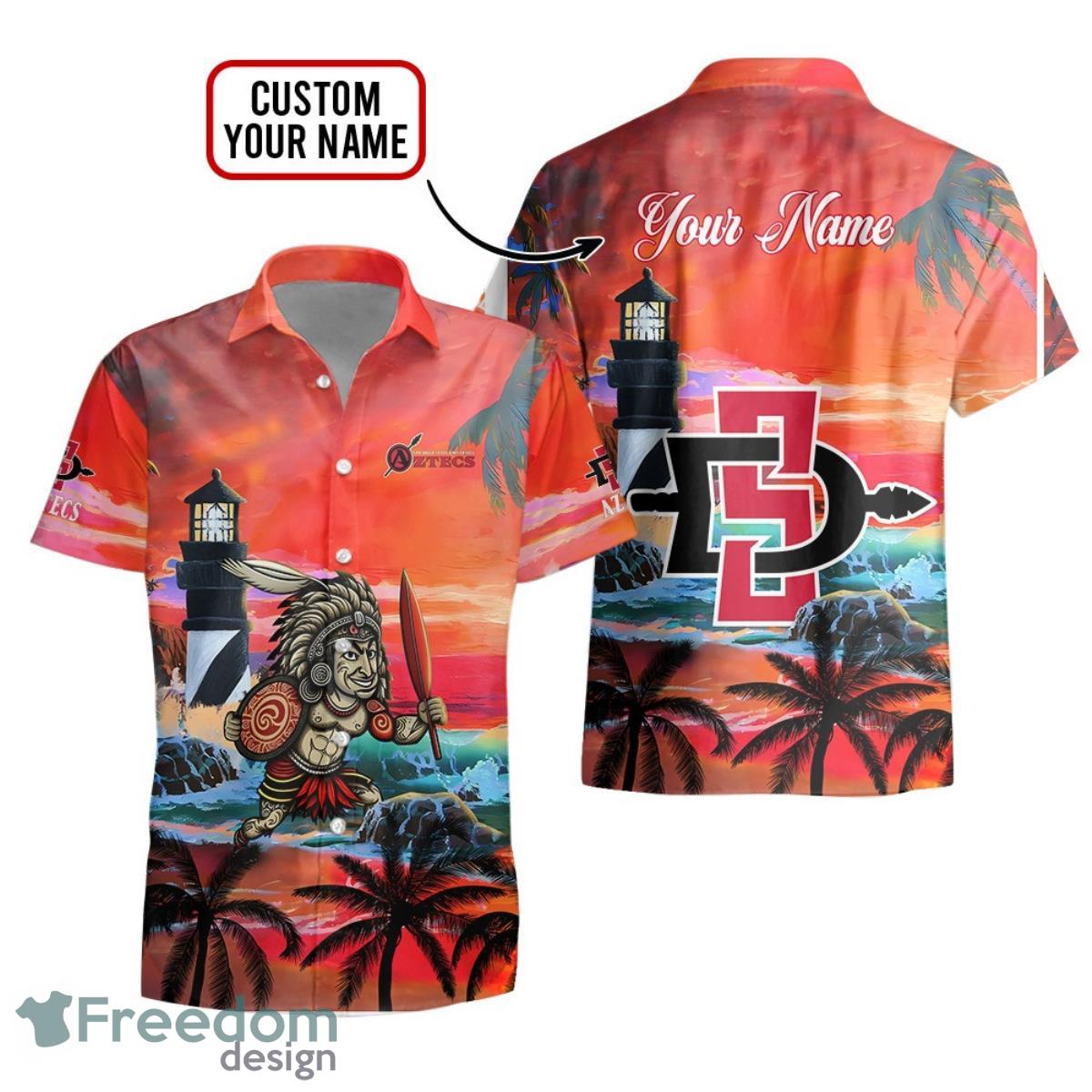 Custom Name San Diego State Aztecs Men's Basketball Mascot Beach Pattern For Fans 3D Hawaiian Shirt Product Photo 1