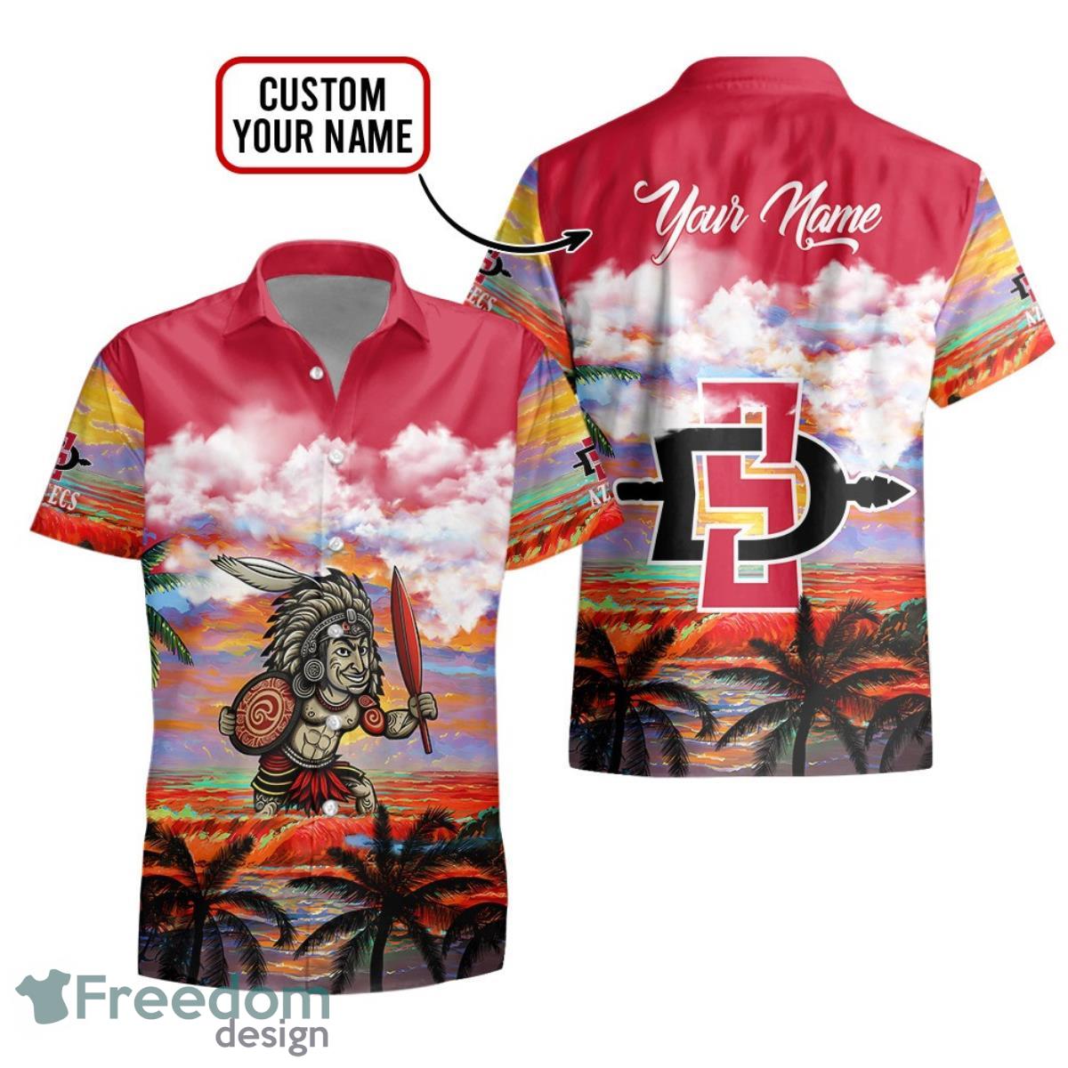 Custom Name San Diego State Aztecs Men's Basketball Sunset Pattern For Fans 3D Hawaiian Shirt Product Photo 1