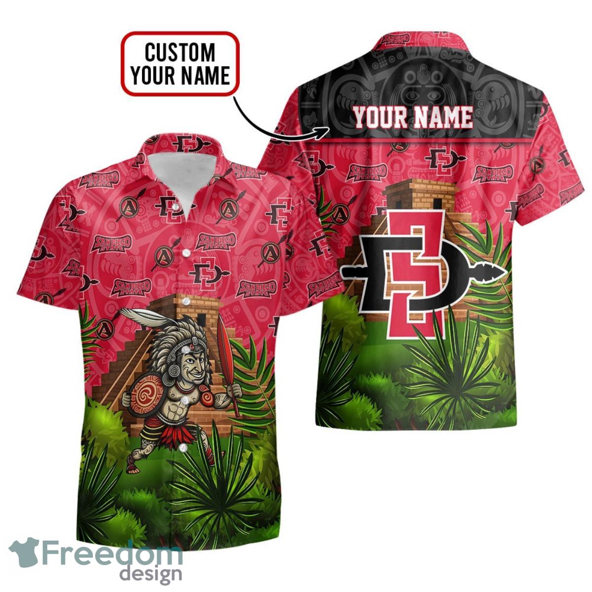 Custom Name San Diego State Aztecs Men's Basketball Tropical Pattern For Fans 3D Hawaiian Shirt Product Photo 1