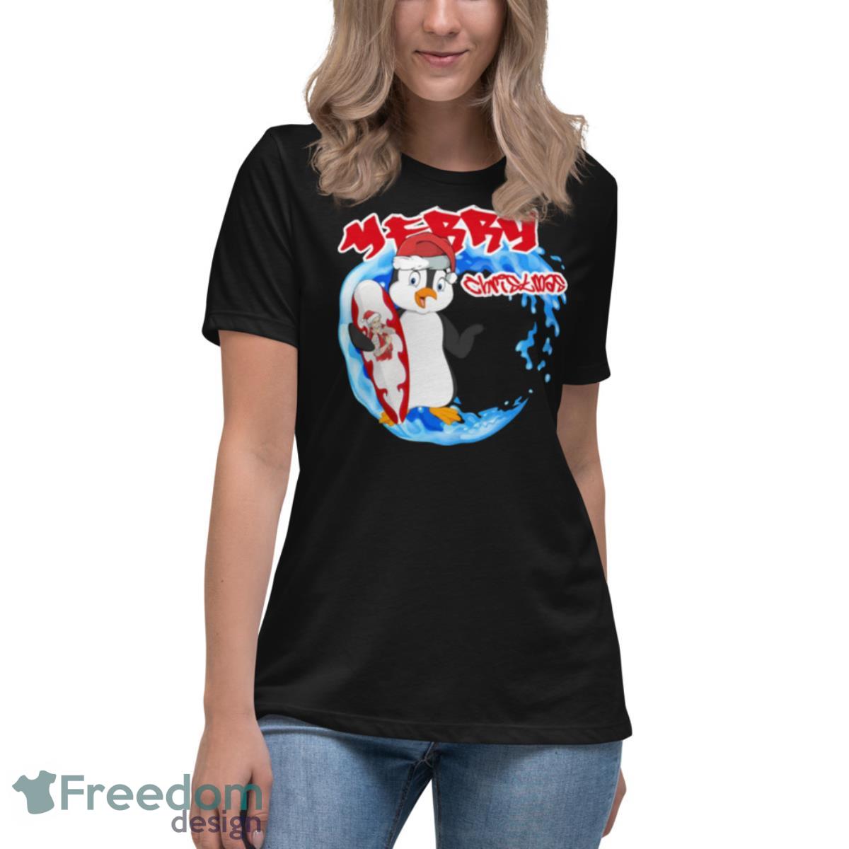 Cute Christmas Penguins Shirt - Womens Relaxed Short Sleeve Jersey Tee Cute Christmas Penguins Shirt - Womens Relaxed Short Sleeve Jersey Tee