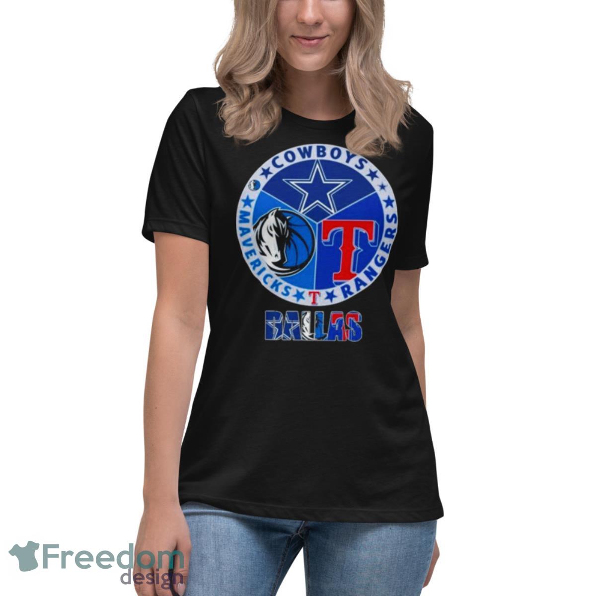 Dallas Cowboys Dallas Rangers Dallas Mavericks 2023 Logo Shirt - Womens Relaxed Short Sleeve Jersey Tee Dallas Cowboys Dallas Rangers Dallas Mavericks 2023 Logo Shirt - Womens Relaxed Short Sleeve Jersey Tee