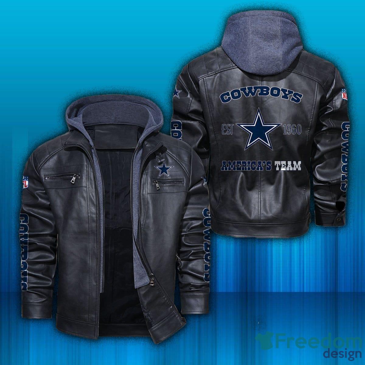 NFL Football Dallas Cowboys Logo Brown And Black Leather Jacket