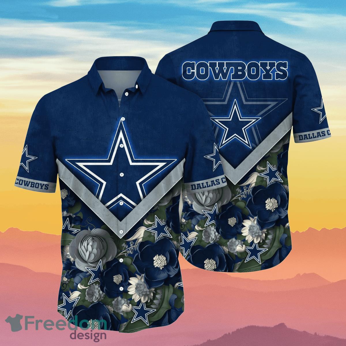 Dallas Cowboys Logo History Nfl Aloha Tropical Hawaiian Shirt - Banantees