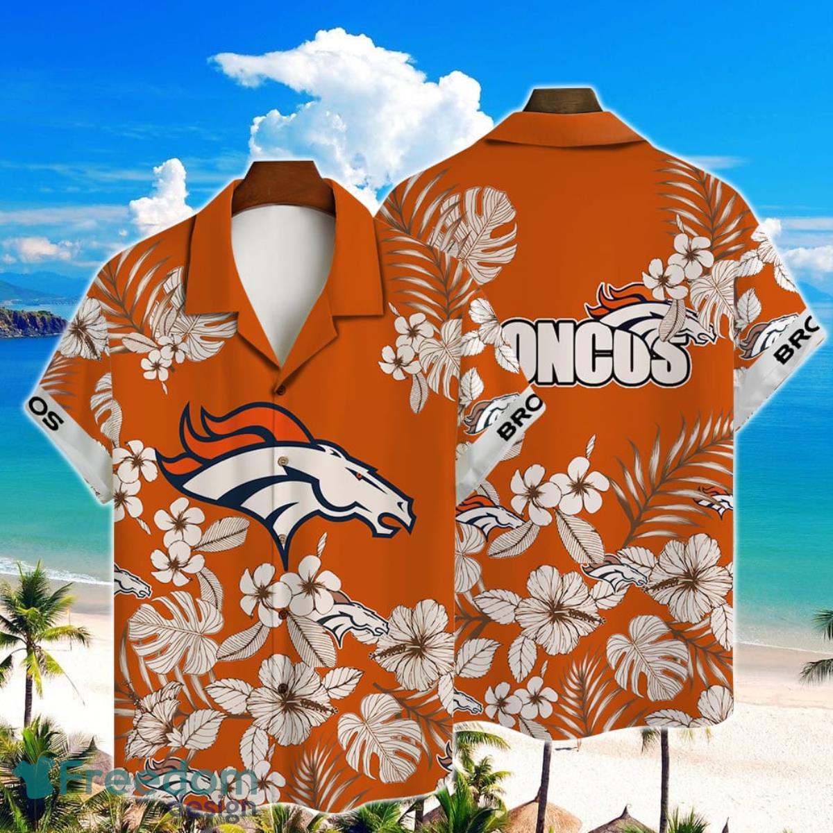 Denver broncos tropical flower Hawaiian Shirt White Men Women Beach Wear  Short Sleeve Hawaii Shirt