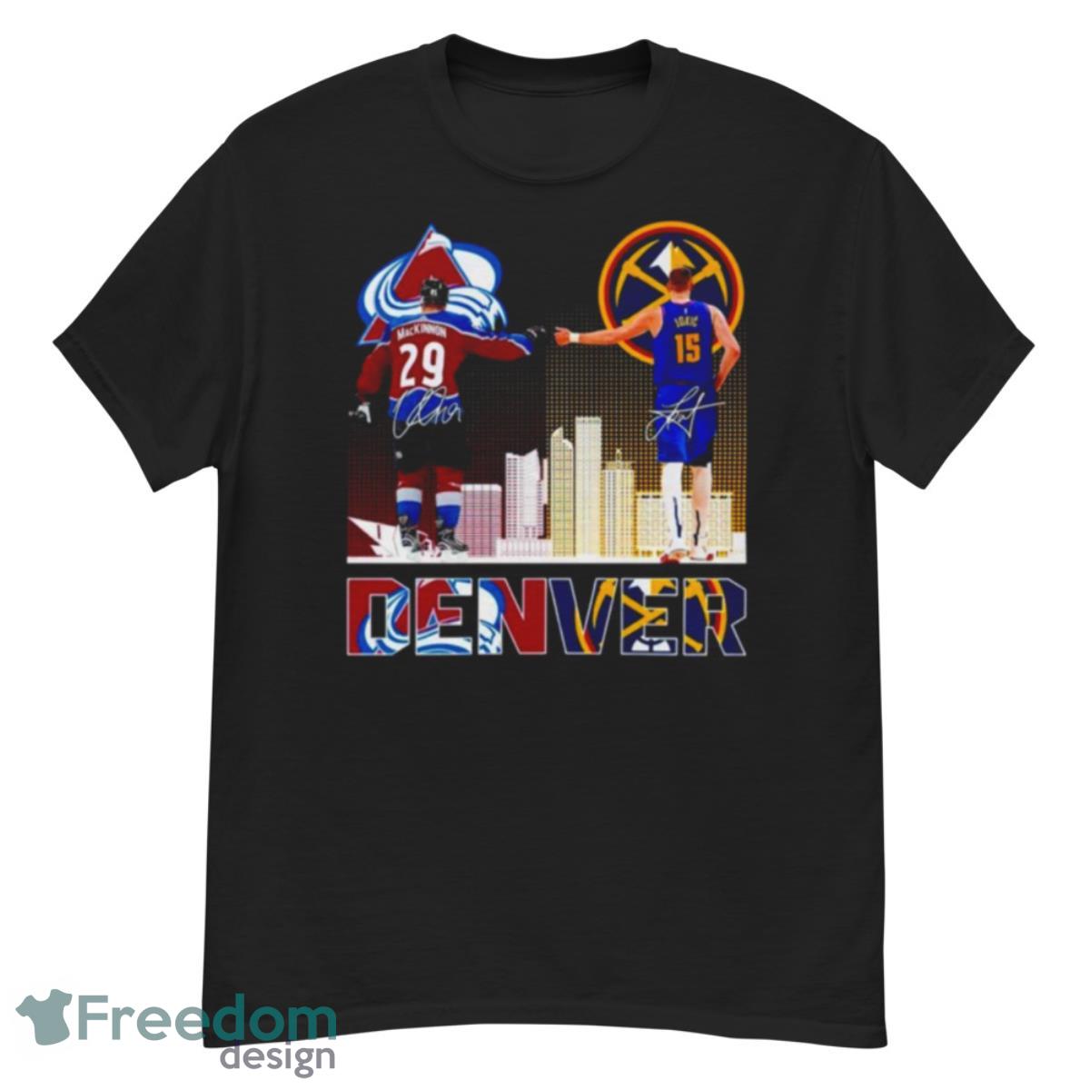 Denver City Skyline Nathan Mackinnon And Nikola Jokic Signatures Shirt - G500 Men’s Classic T-Shirt