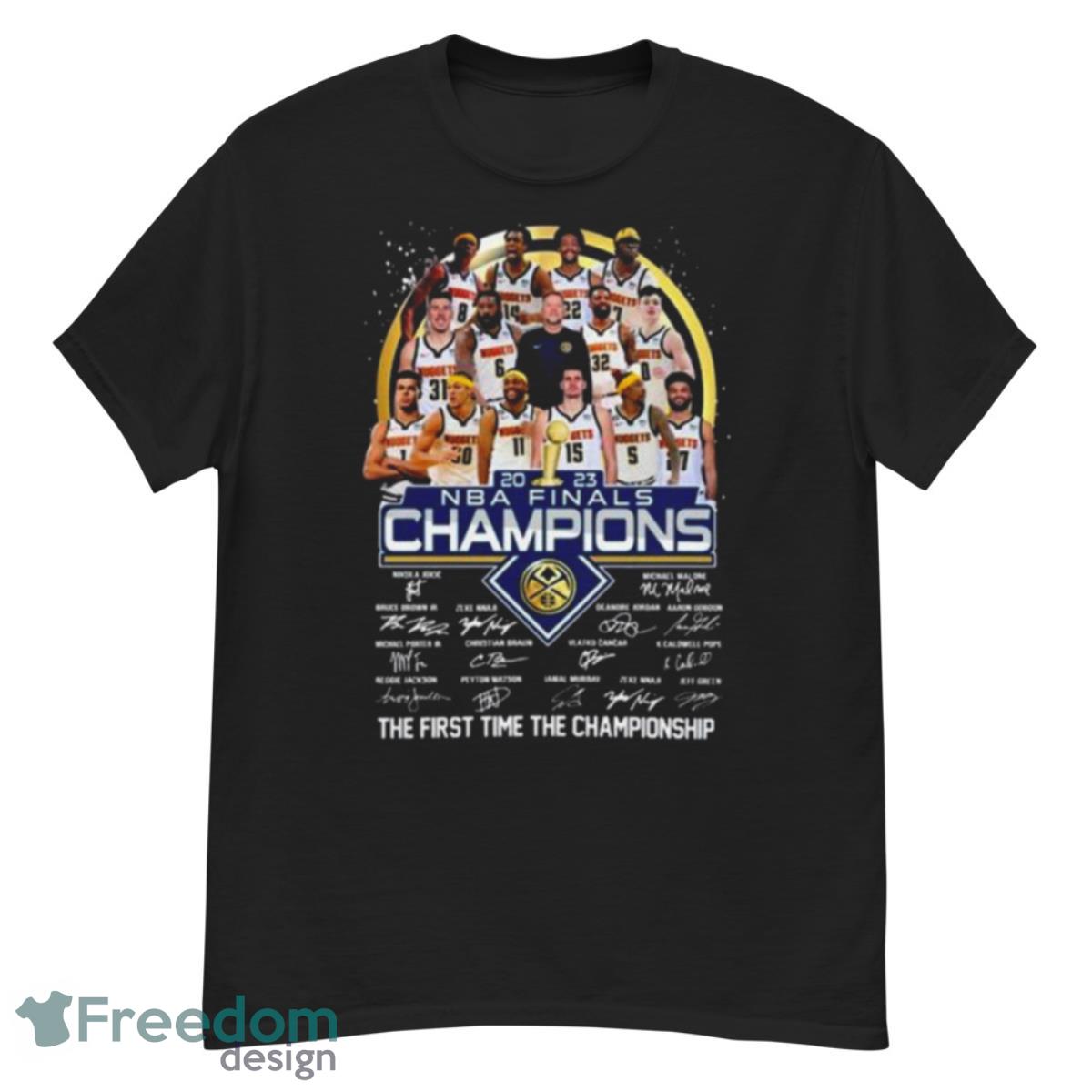 Denver Nuggets 2023 NBA Finals Champions The First Time The Championship Signatures Shirt - G500 Men’s Classic T-Shirt