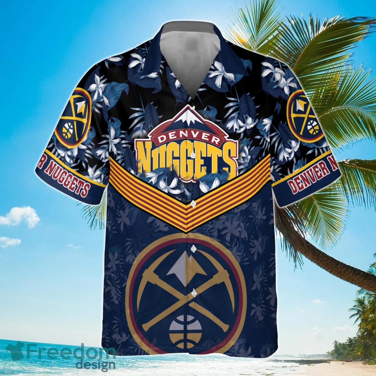 Denver Nuggets Dark Blue Hibiscus Flower Pattern Print Hawaiian Shirt Product Photo 2