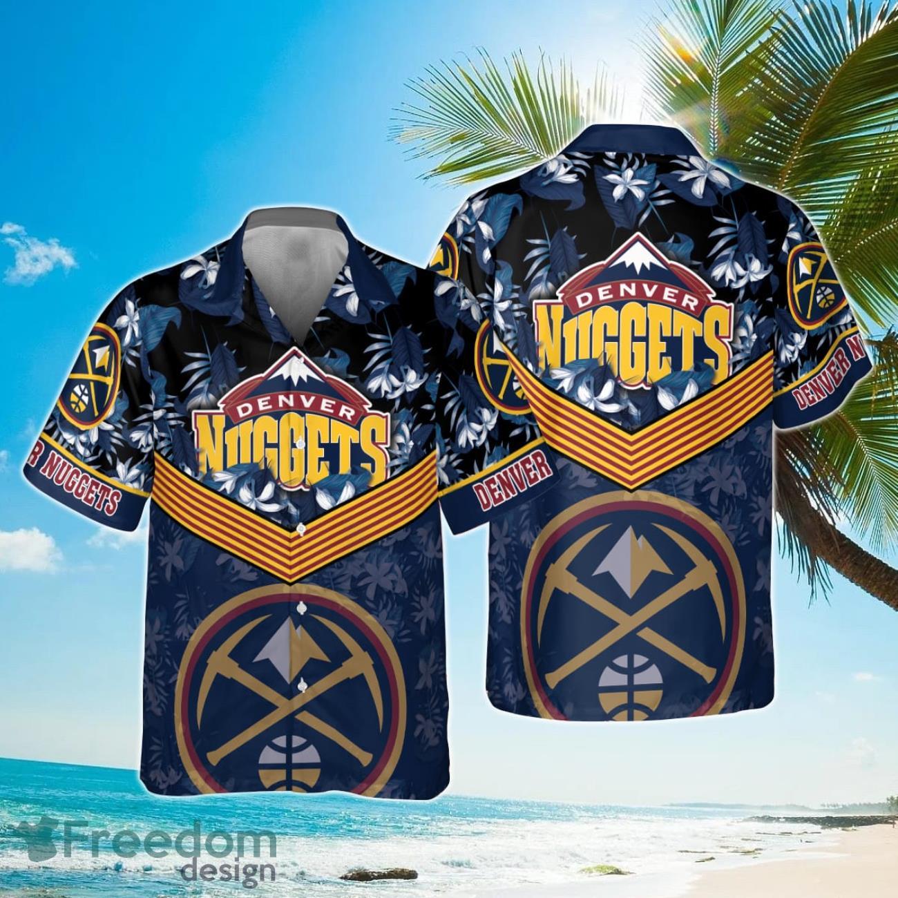 Denver Nuggets Dark Blue Hibiscus Flower Pattern Print Hawaiian Shirt Product Photo 1