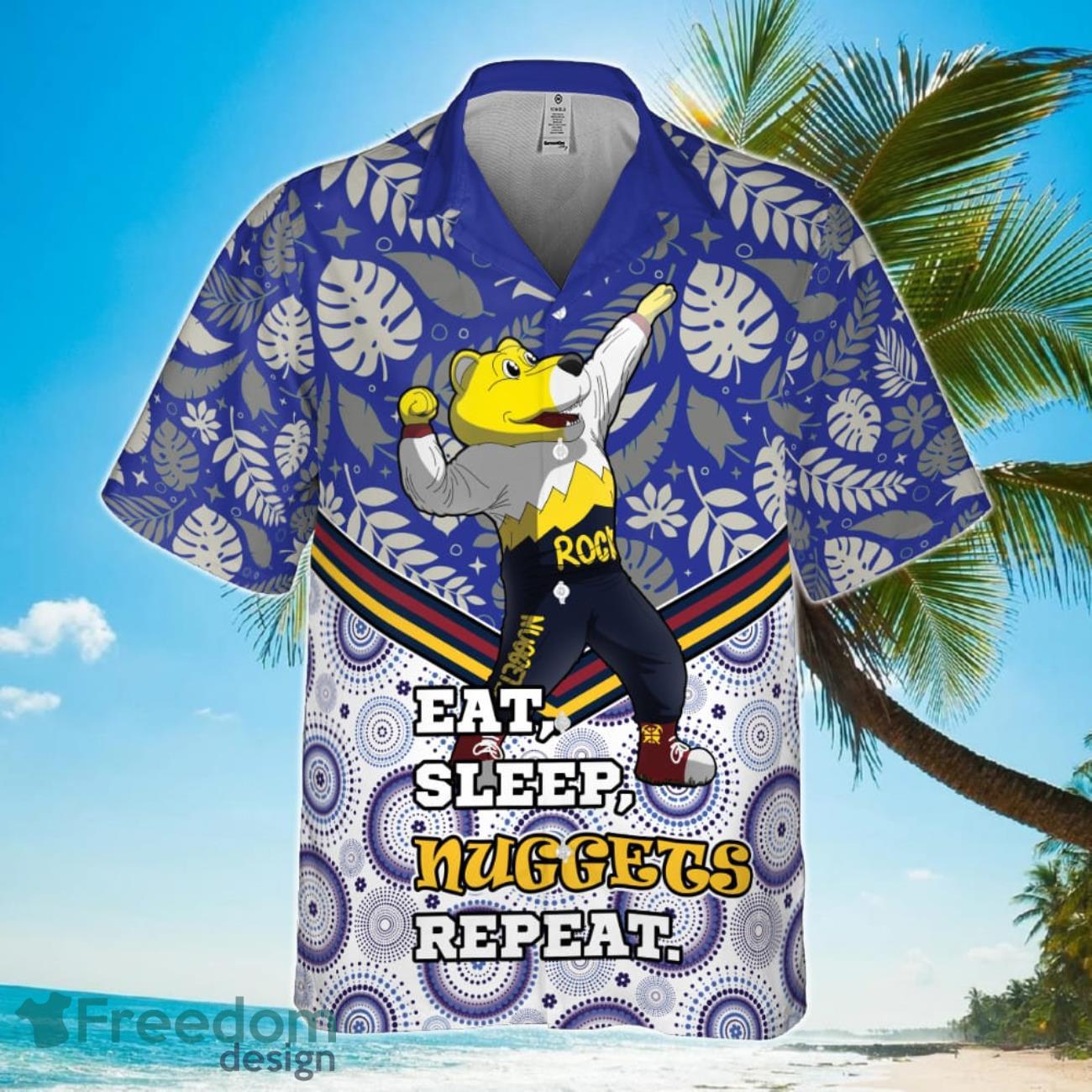 Denver Nuggets Eat Sleep Heat Repeat Flower Pattern Print Hawaiian Shirt Product Photo 2