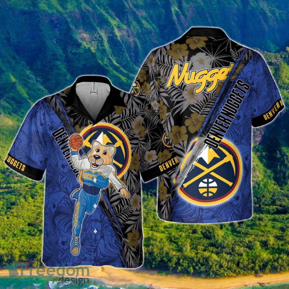 Denver Nuggets Green Hibiscus Flower Pattern Print Hawaiian Shirt Product Photo 1