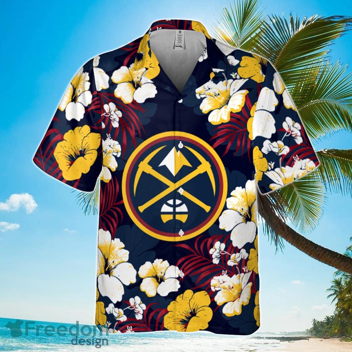 Denver Nuggets Hibiscus And Tree Tropical Pattern Print Hawaiian Shirt Product Photo 2