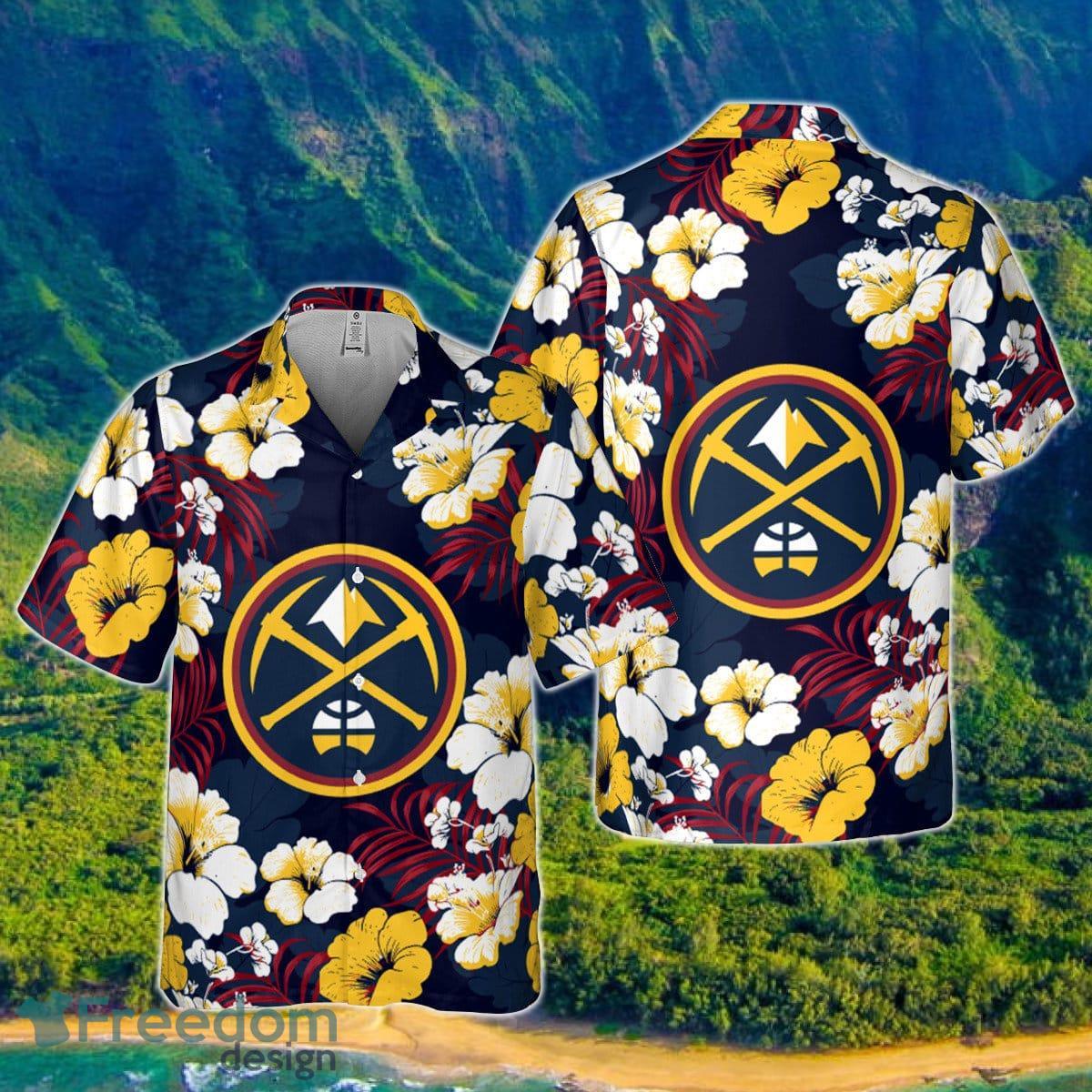 Denver Nuggets Hibiscus And Tree Tropical Pattern Print Hawaiian Shirt Product Photo 1