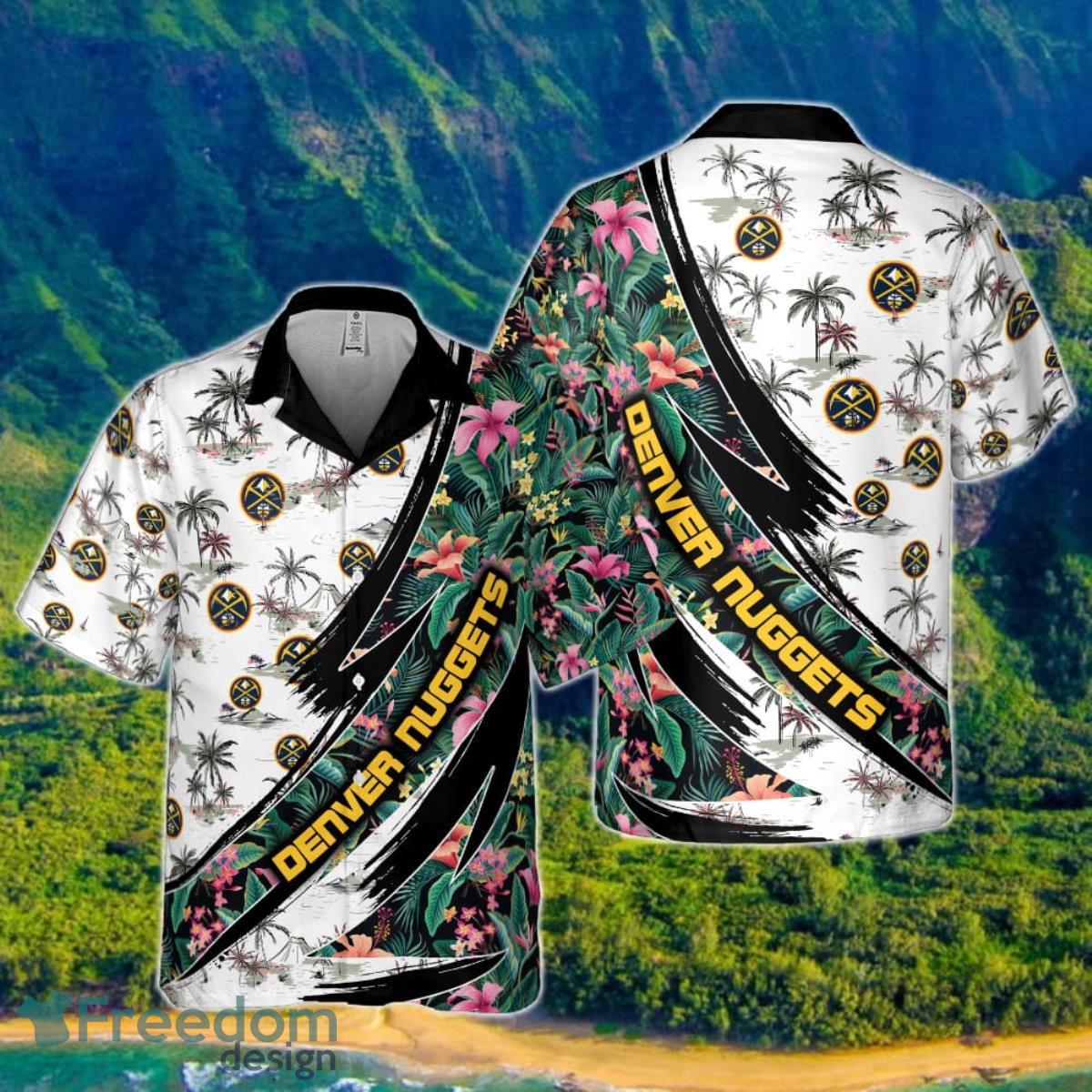 Denver Nuggets Hibiscus Flower And Tree Pattern Print Hawaiian Shirt Product Photo 1