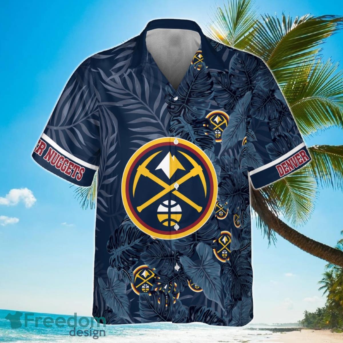 Denver Nuggets Leaves Tropical Pattern Print Hawaiian Shirt Product Photo 2