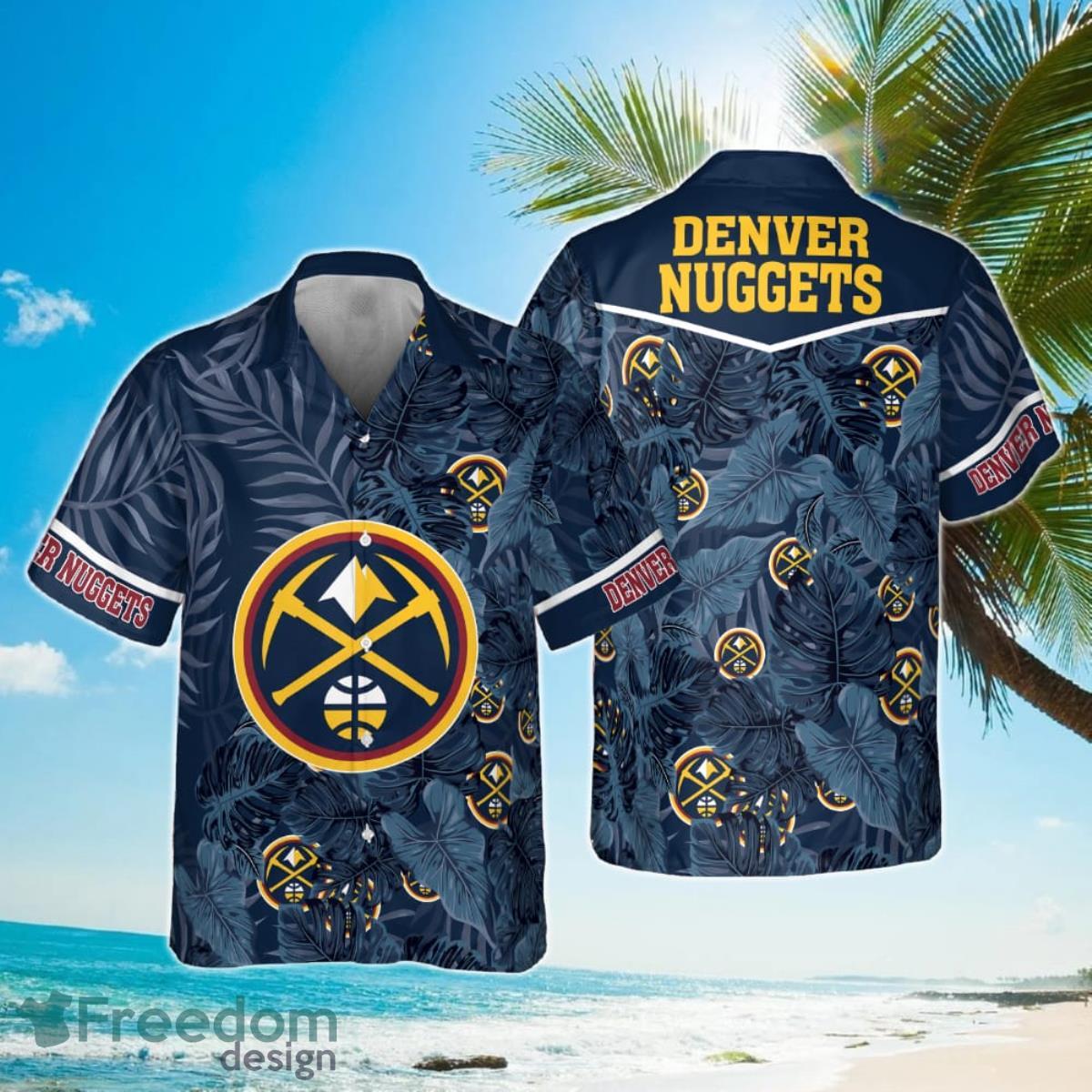 Denver Nuggets Leaves Tropical Pattern Print Hawaiian Shirt Product Photo 1