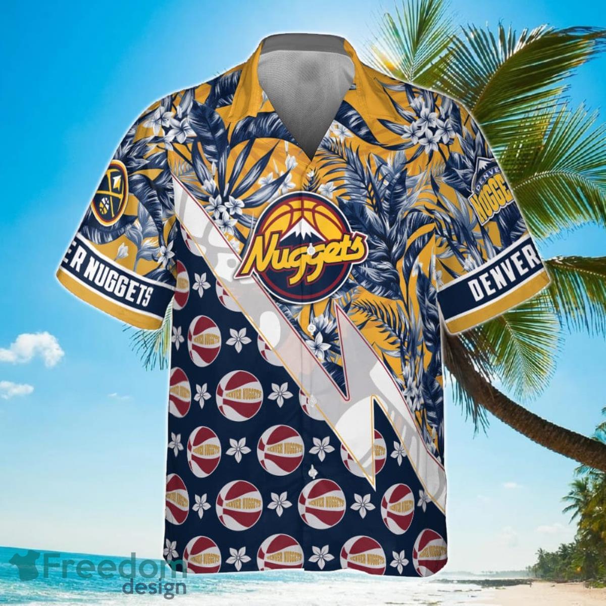 Denver Nuggets Tropical And Basketball Pattern Print Hawaiian Shirt Product Photo 2