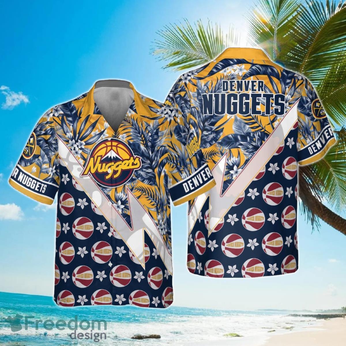 Denver Nuggets Tropical And Basketball Pattern Print Hawaiian Shirt Product Photo 1