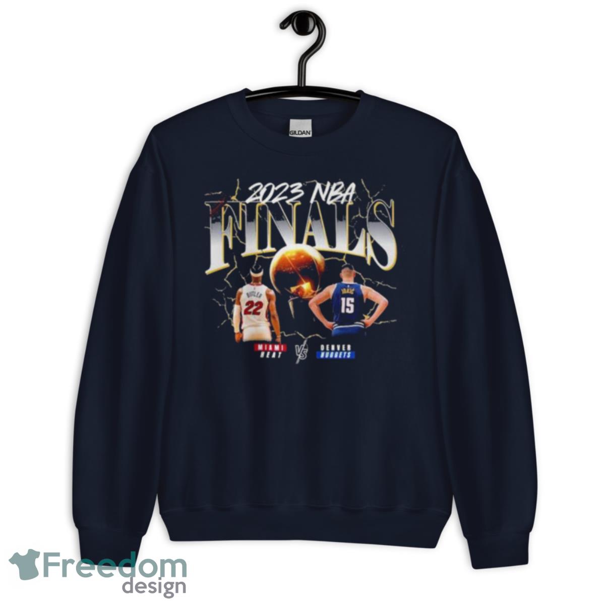 Denver Nuggets Vs Miami Heat 2023 NBA Finals Matchup Butler Vs Jokic Shirt - Unisex Crewneck Sweatshirt-1
