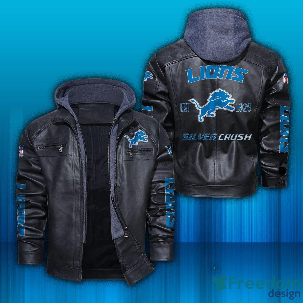 Detroit Lions Logo NFL Black 2D Leather Jacket - Owl Fashion Shop