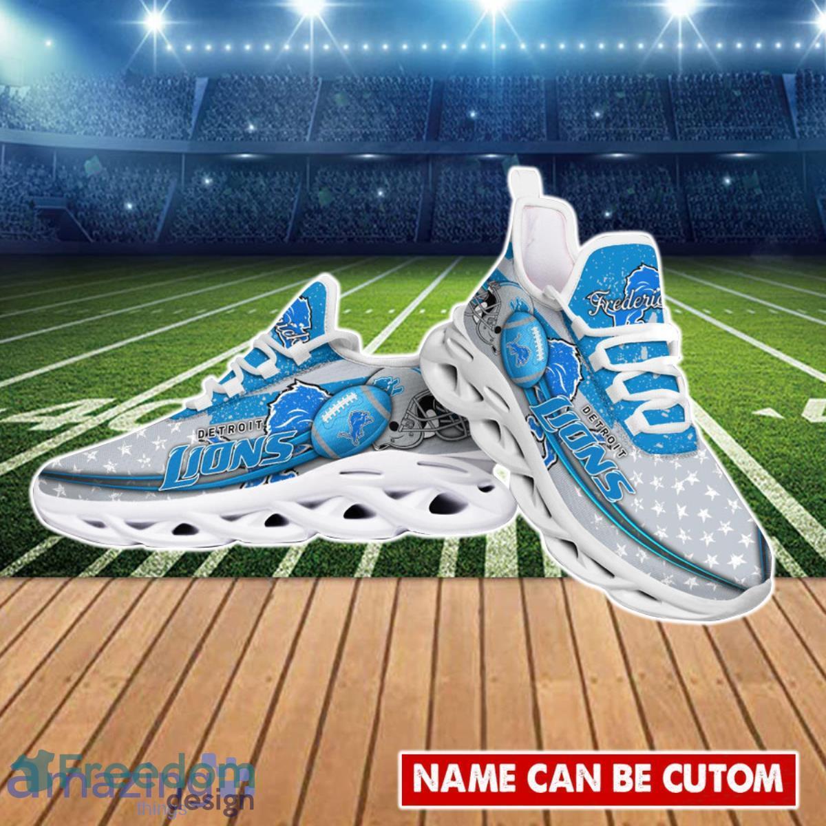 NFL Detroit Lions Custom Name Blue Black Max Soul Shoes Gift For Fans