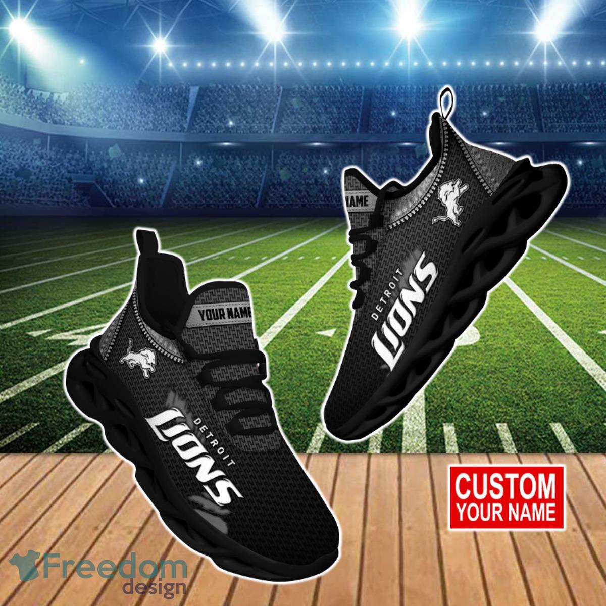 NFL Detroit Lions Custom Name Blue Black Max Soul Shoes Gift For Fans Sport