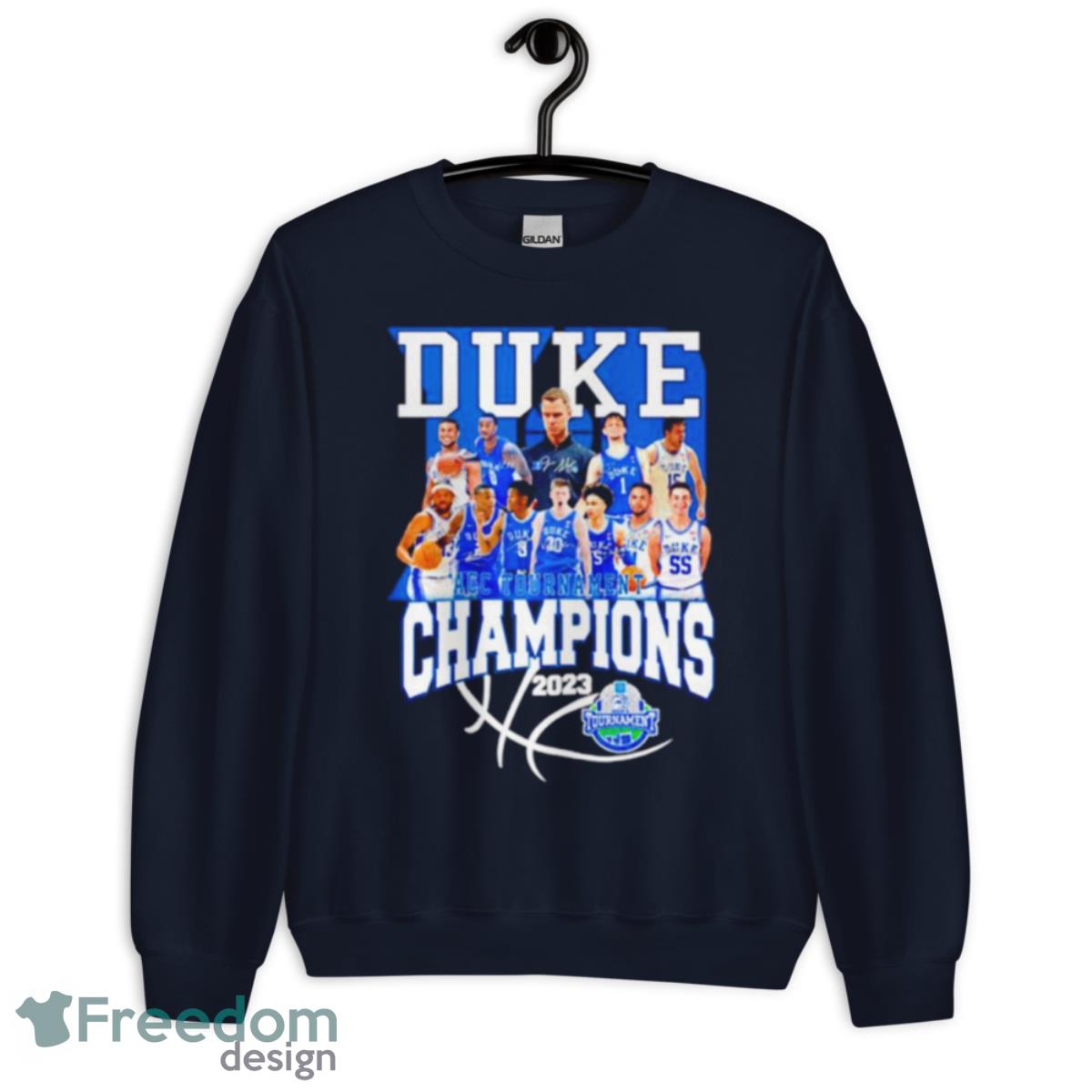 Duke Blue Devils ACC Tournament Champions 2023 Signatures Shirt - Unisex Crewneck Sweatshirt-1