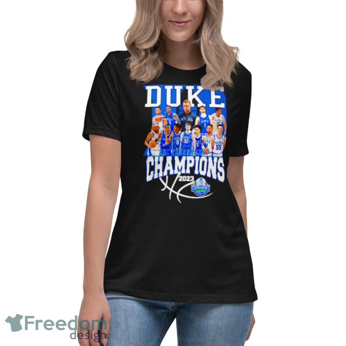 Duke Blue Devils ACC Tournament Champions 2023 Signatures Shirt - Womens Relaxed Short Sleeve Jersey Tee Duke Blue Devils ACC Tournament Champions 2023 Signatures Shirt - Womens Relaxed Short Sleeve Jersey Tee