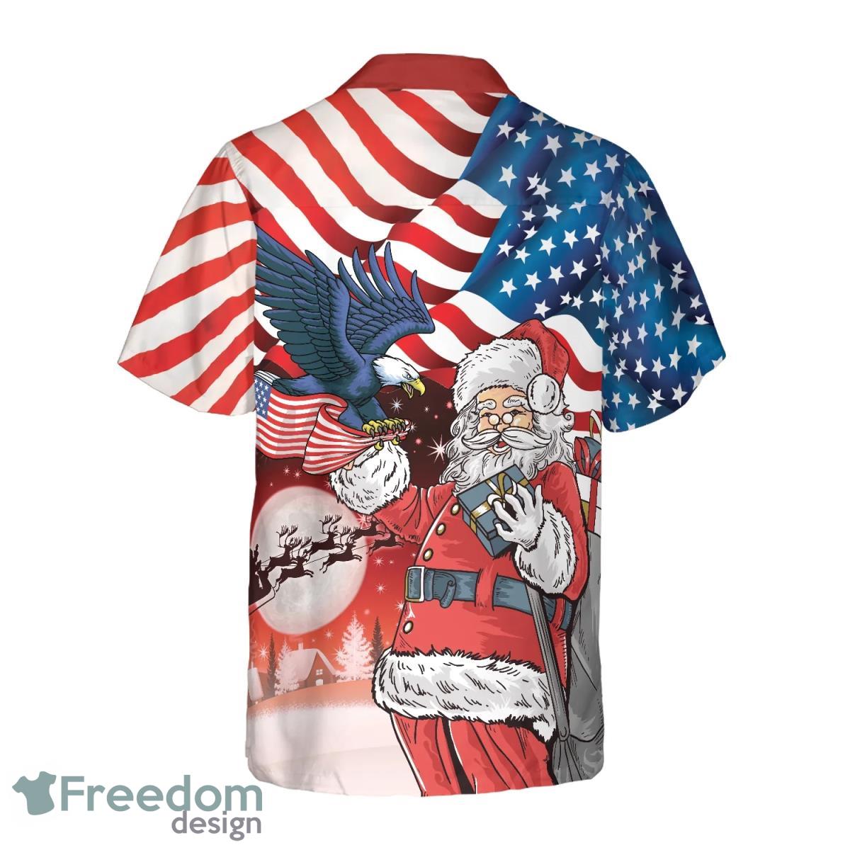 Eagle Perched On Santas Hand With American Flag Background Hawaiian Shirt Product Photo 2