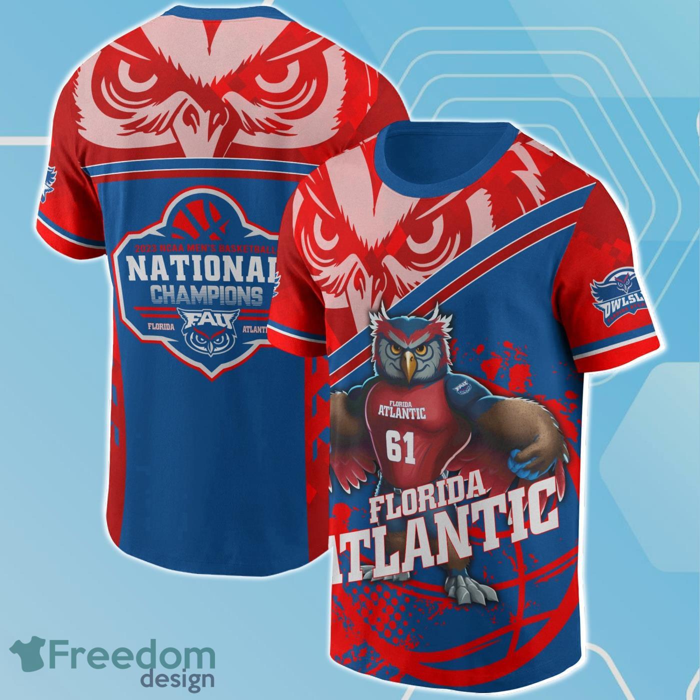 FAU Florida Atlantic Owls Mascot Owlsley The Owl NCAA Men's Basketball Champions 3D Shirt For True Fans Product Photo 1