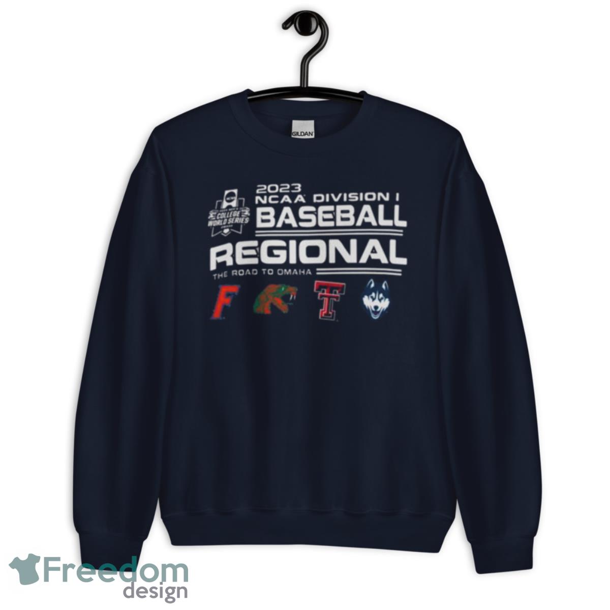 Florida 2023 NCAA DI Baseball Regional The Road To Omaha Four Team Shirt - Unisex Crewneck Sweatshirt-1