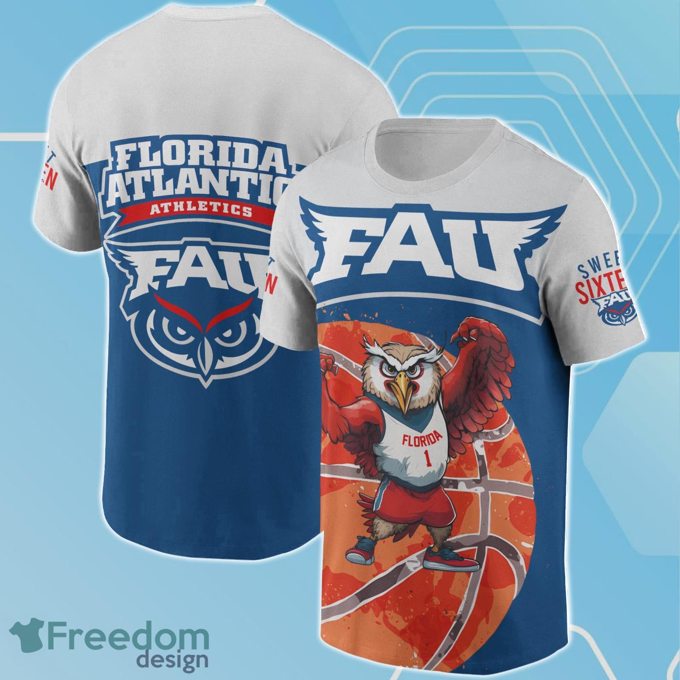 Florida Atlantic Owls Men's Basketball Mascot Owlsley Print 3D Shirt For True Fans Product Photo 1