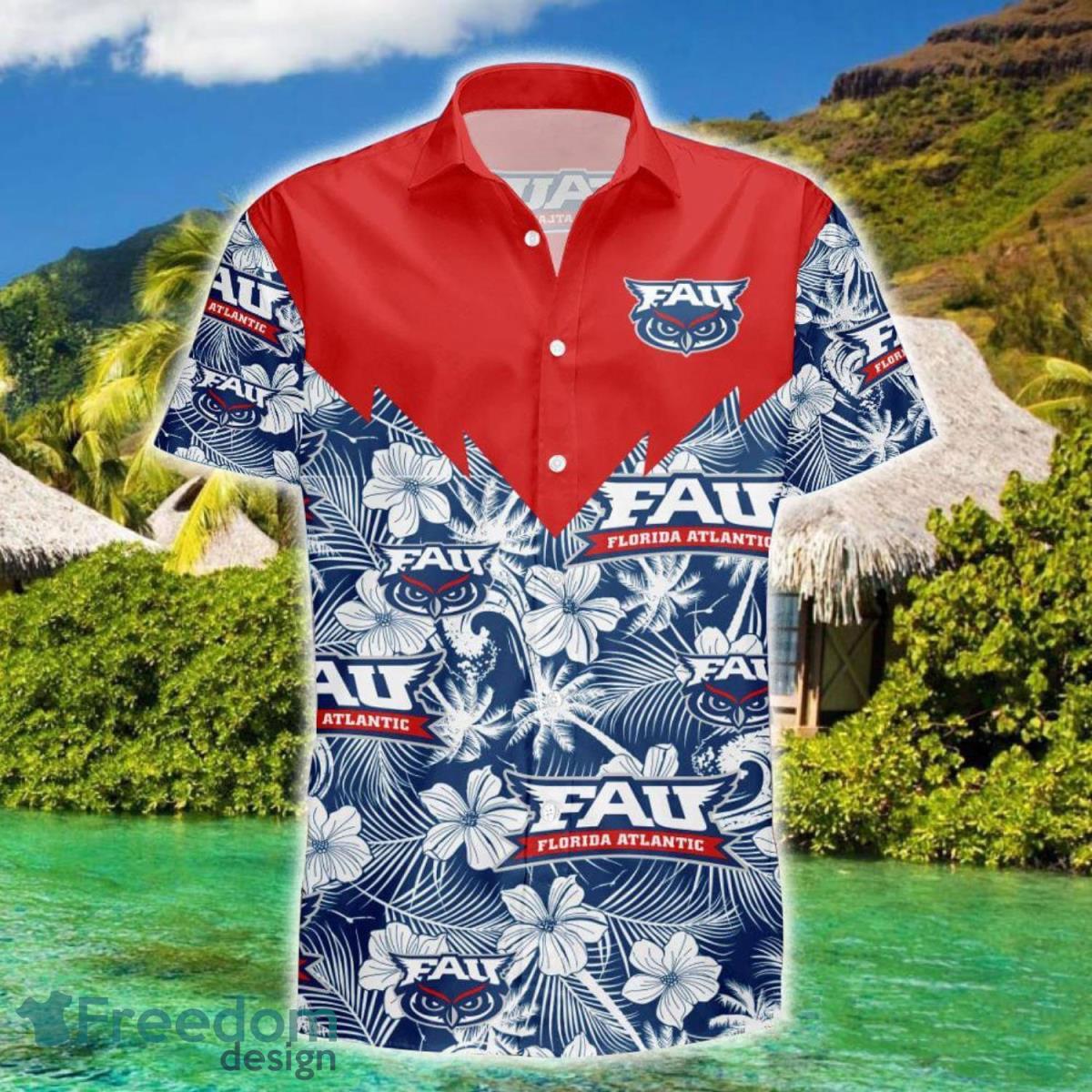 Florida Atlantic Owls NCAA Grunge Polynesian Tattoo Hawaiian Shirt Sumer Gift For Men And Women Product Photo 2