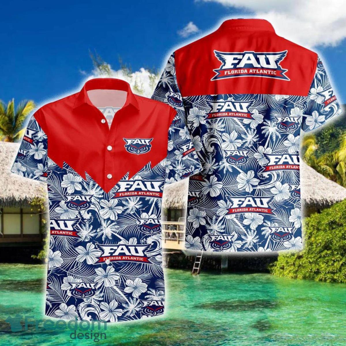 Florida Atlantic Owls NCAA Grunge Polynesian Tattoo Hawaiian Shirt Sumer Gift For Men And Women Product Photo 1