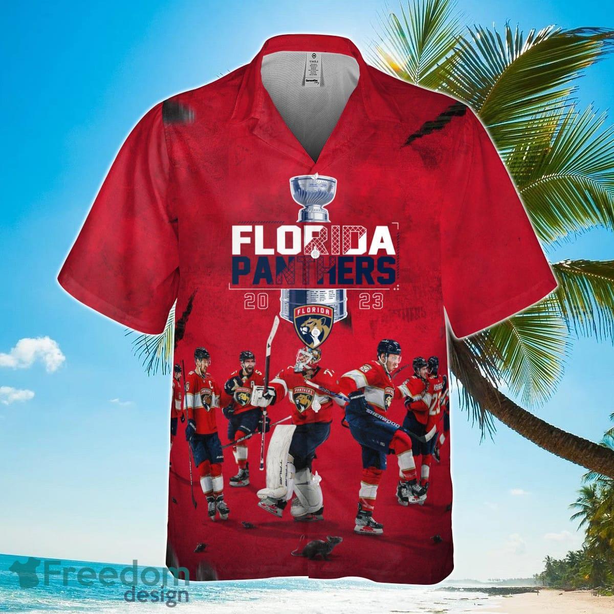 Florida Panthers National Hockey League Champions 2023 On Red Background 3D  Hawaiian Shirt - Freedomdesign