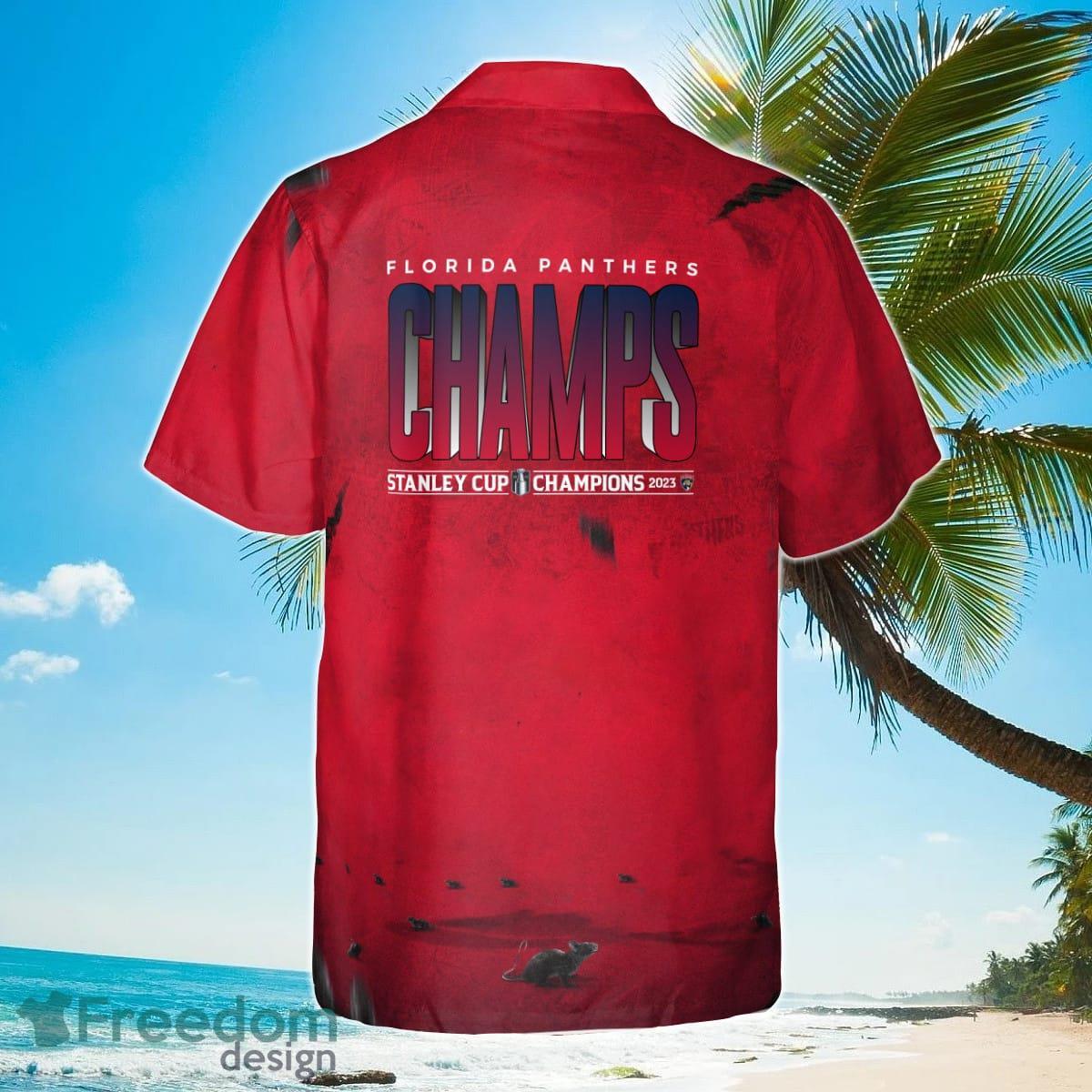 Florida Panthers National Hockey League Champions 2023 On Red Background 3D  Hawaiian Shirt - Freedomdesign