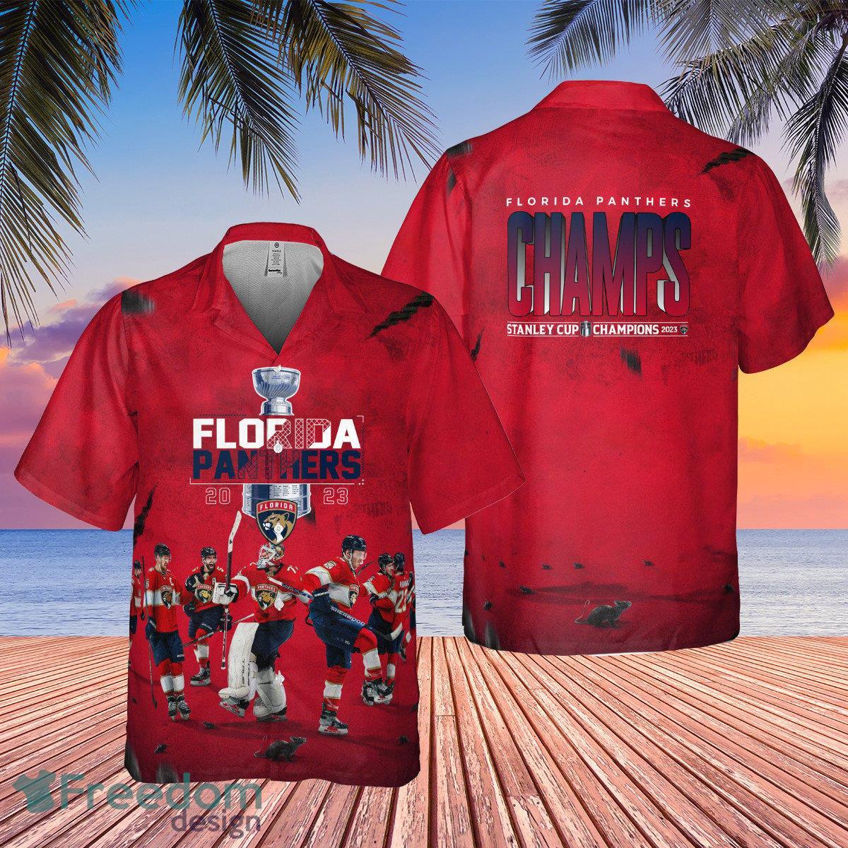 Florida Panthers National Hockey League Champions 2023 On Red Background 3D  Hawaiian Shirt - Freedomdesign