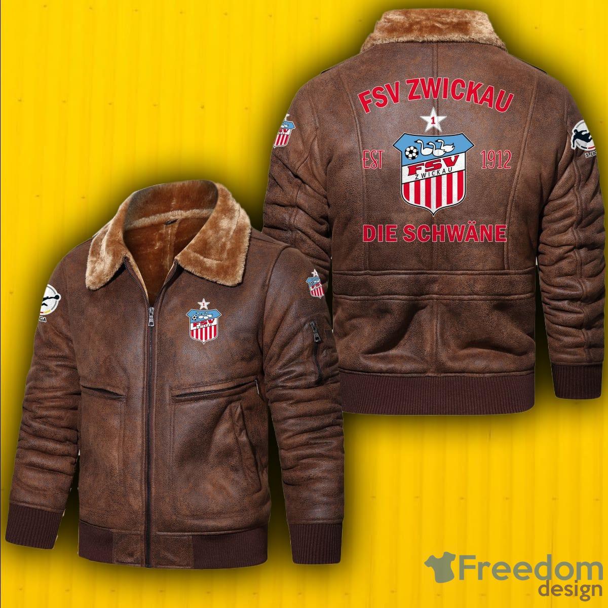 Bundesliga San Francisco 49ers Logo Brown Black Leather Jacket -  Freedomdesign