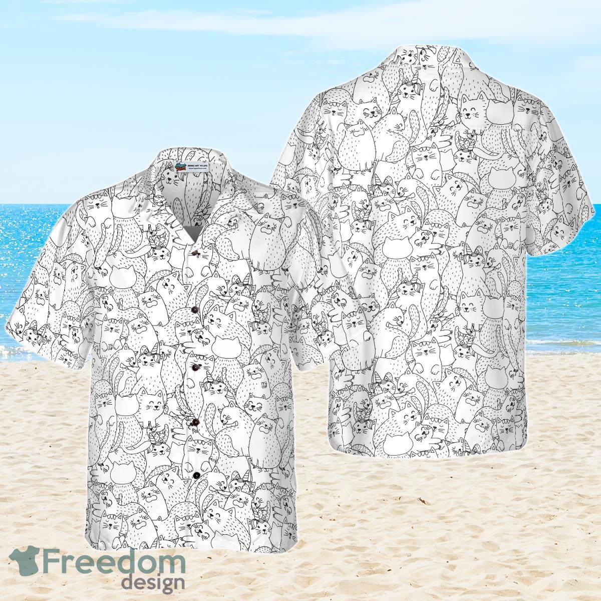 Funny Cats Black And White Pattern Hawaiian Shirt Fanshionable Gift For Men And Women Product Photo 1