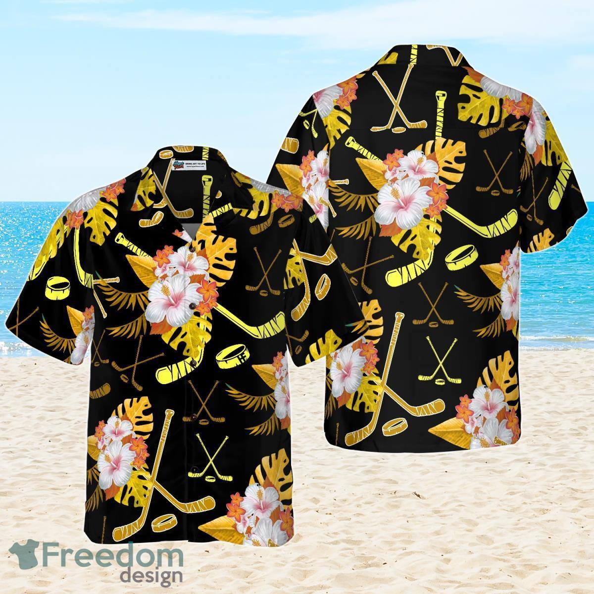 Hockey Tropical Black Amp Yellow Hawaiian Shirt Secial Gift For Men And Women Product Photo 1