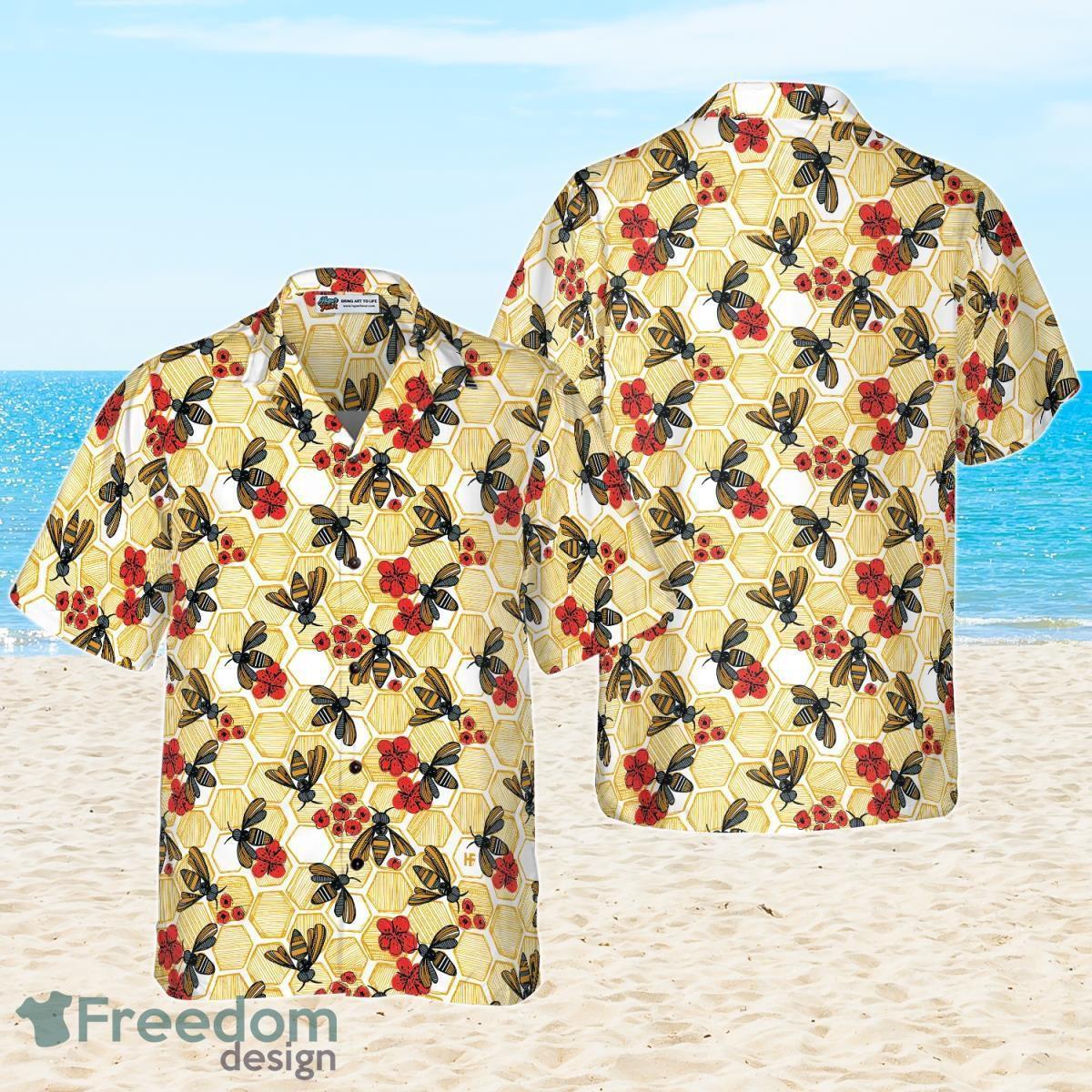 Honey Bee Hexagon Hawaiian Shirt Best Gift For Men And Women Product Photo 1