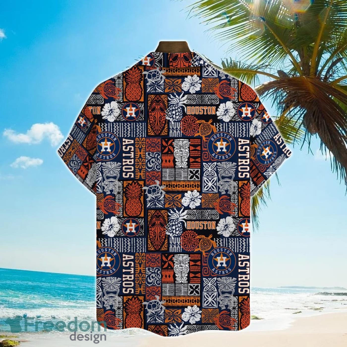 Houston Astros Major League Baseball Simple Pattern 3D Print Hawaiian Shirt  For Fans, Houston Astros Hawaiian