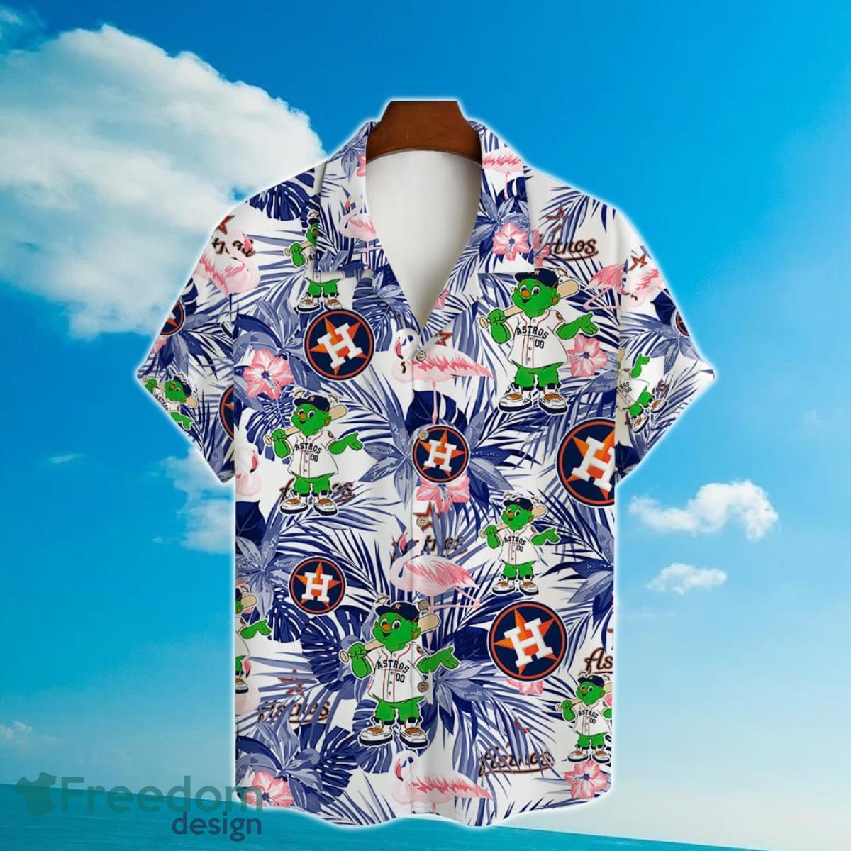 Houston Astros Major League Baseball Mascot And Hibiscus Pattern 3D Print Hawaiian Shirt Product Photo 2