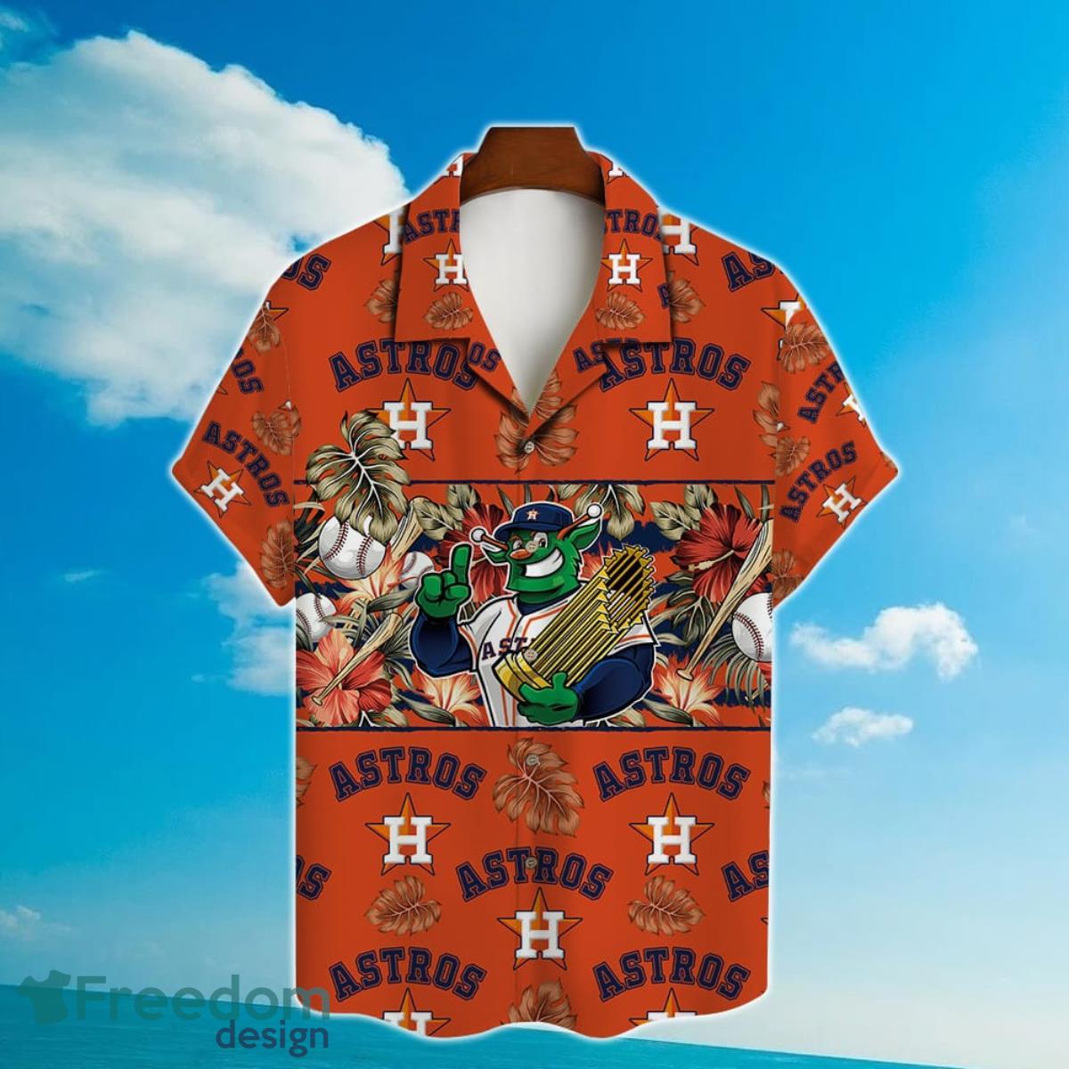 Houston Astros Mascot And Leaves Tropical Pattern Hawaiian Shirt For Fans Product Photo 2