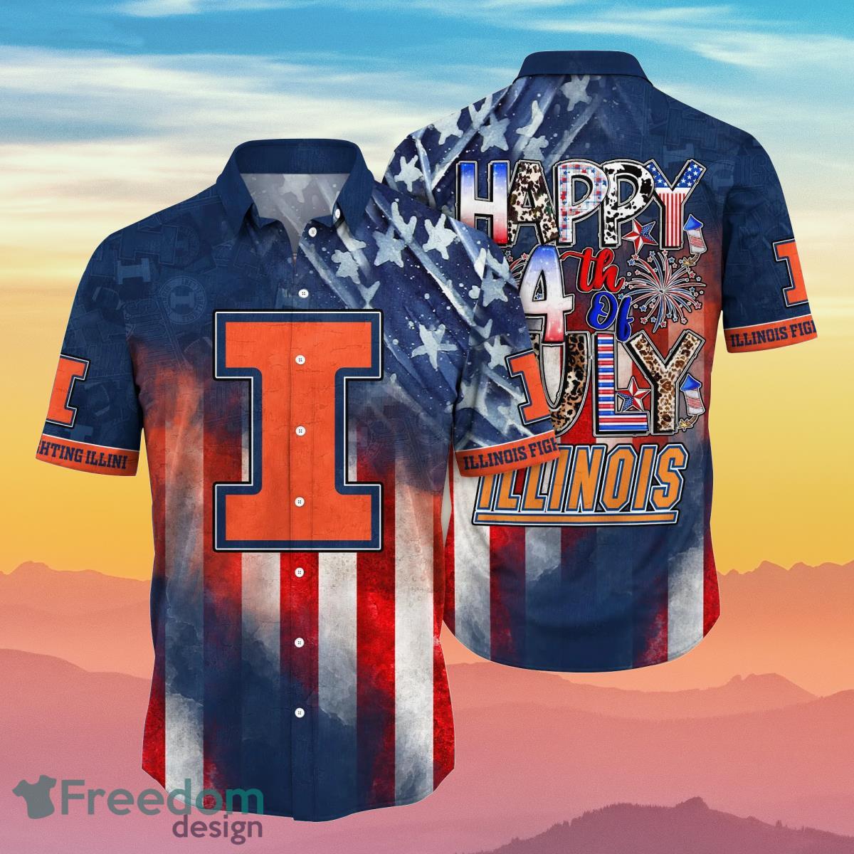 Illinois Fighting Illini NCAA3 Hawaiian Shirt 4th Of July Independence Day Best Gift For Men And Women Fans Product Photo 1