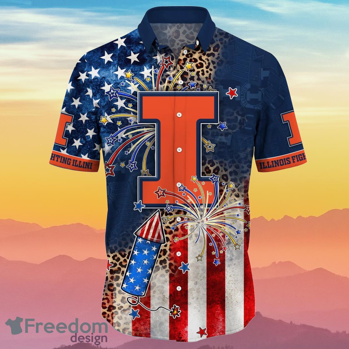 Illinois Fighting Illini NCAA3 Hawaiian Shirt 4th Of July Independence Day Ideal Gift For Men And Women Fans Product Photo 2