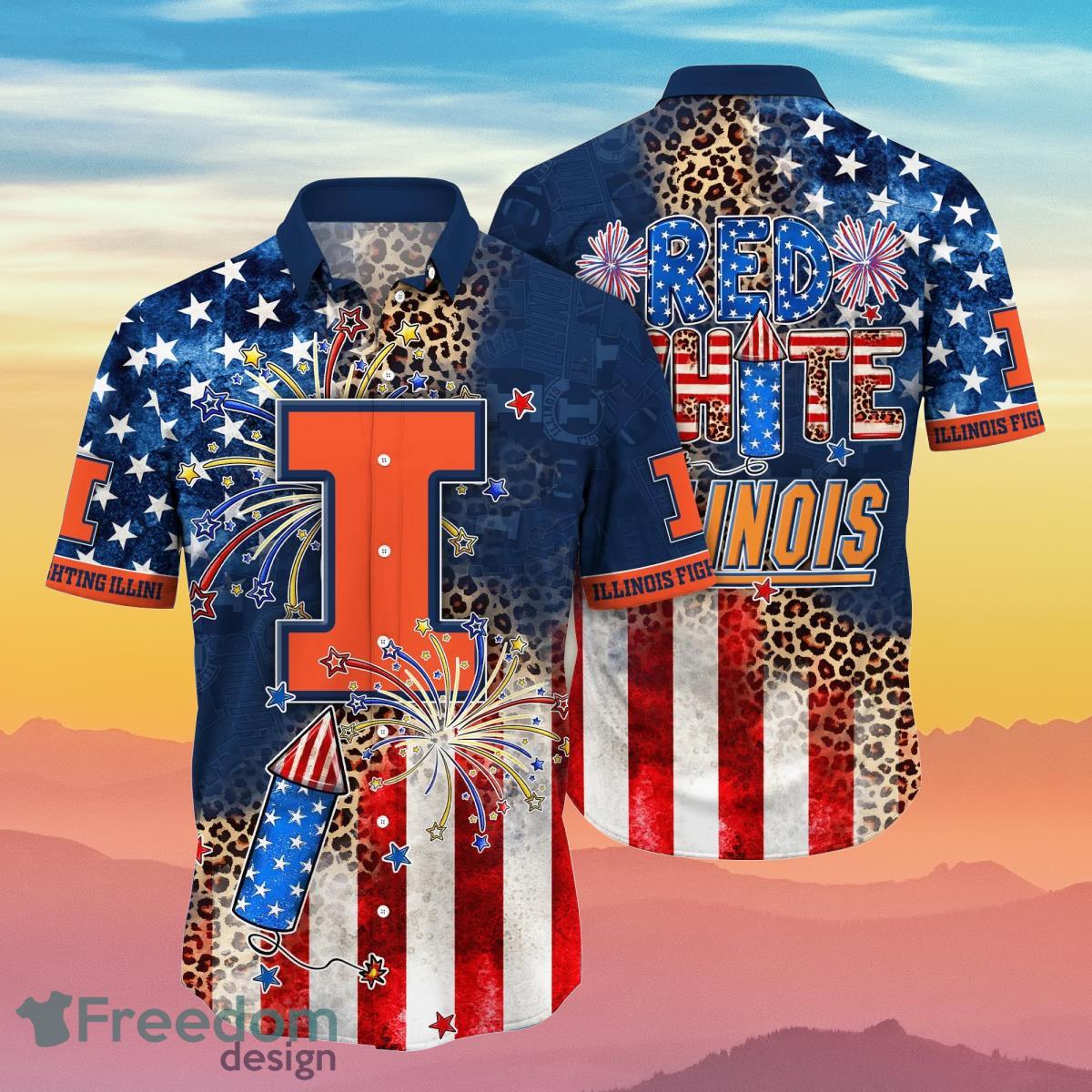 Illinois Fighting Illini NCAA3 Hawaiian Shirt 4th Of July Independence Day Ideal Gift For Men And Women Fans Product Photo 1