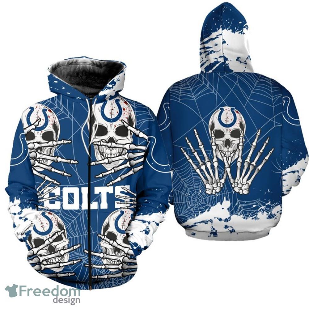 Black Zip Up Indianapolis Colts Skull 3D All Over Print Hoodie