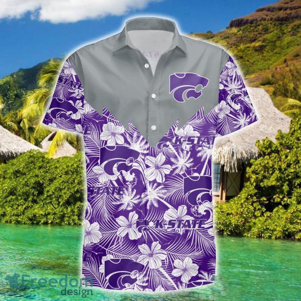 Kansas State Wildcats With Hibicus Flower Beach Summer Pattern 3D Hawaiian Shirt Product Photo 2