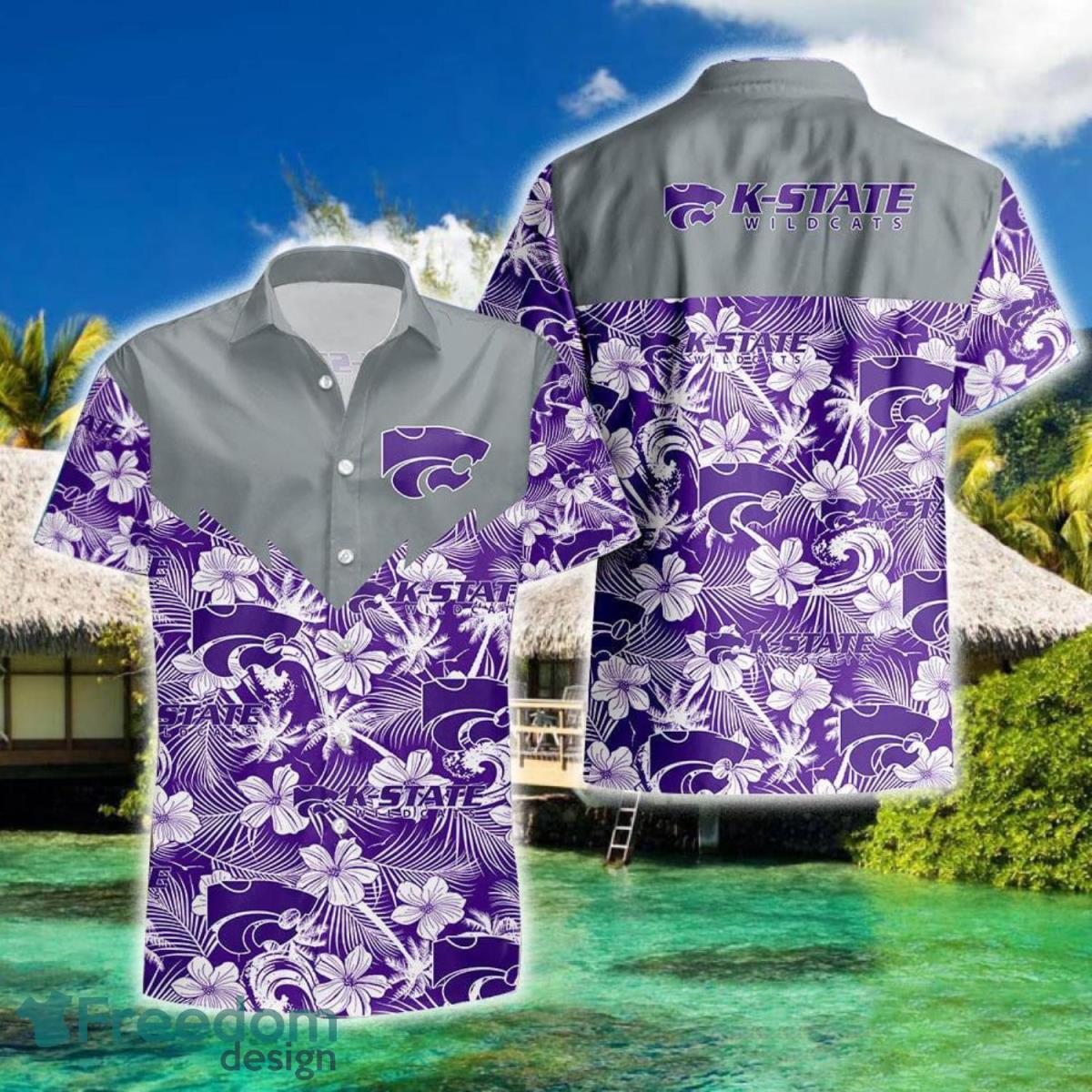 Kansas State Wildcats With Hibicus Flower Beach Summer Pattern 3D Hawaiian Shirt Product Photo 1